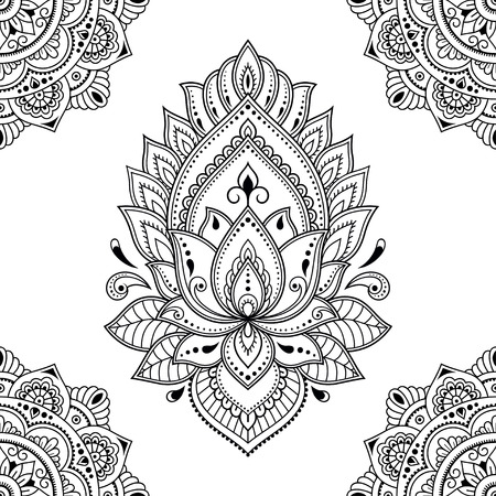 Seamless decorative ornament in ethnic oriental style. Circular pattern in form of mandala and Lotus flower for Henna, Mehndi, tattoo, decoration.のイラスト素材