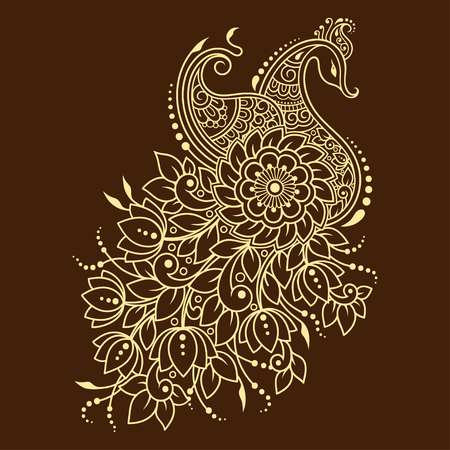 Mehndi flower pattern with peacock for Henna drawing and tattoo. Decoration in ethnic oriental, Indian style.のイラスト素材