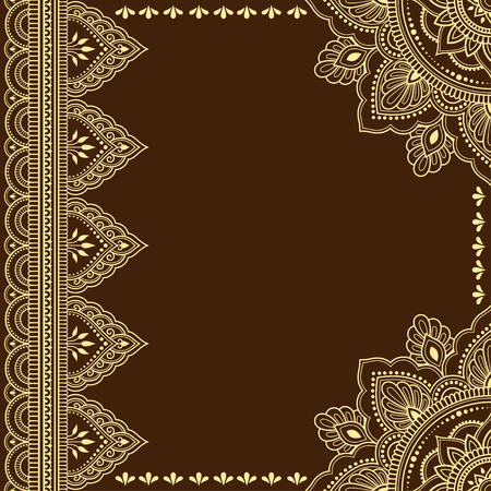 Stylized with henna tattoos decorative pattern for decorating covers for book, notebook, casket, magazine, postcard and folder. Mandala and border in mehndi style. Frame in the eastern tradition.のイラスト素材