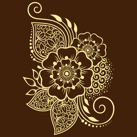 Mehndi flower pattern for Henna drawing and tattoo. Decoration in ethnic oriental, Indian style.のイラスト素材