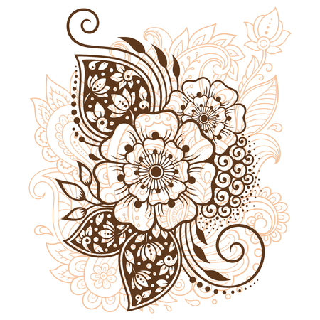 Mehndi flower pattern for Henna drawing and tattoo. Decoration in ethnic oriental, Indian style.のイラスト素材