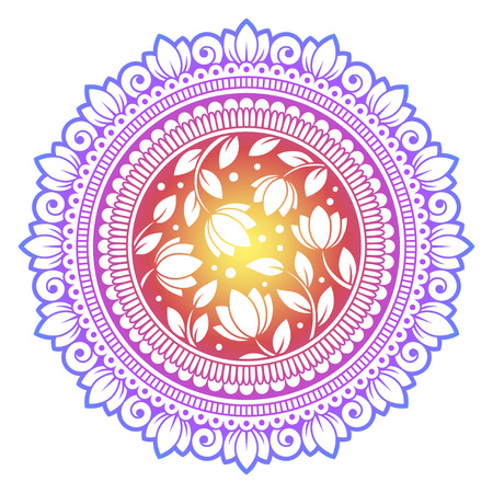 Color circular pattern in form of mandala with flower for decoration or print. Decorative ornament in ethnic oriental style. Rainbow design on white background.のイラスト素材