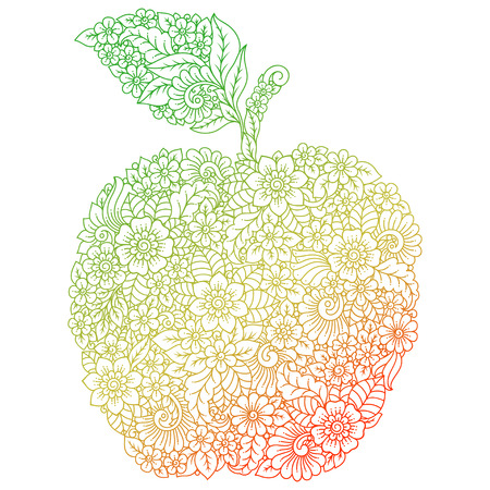 Highly detailed color floral pattern made in Mehndi style in form of apple fruit. Decoration flower in ethnic oriental, Indian style.のイラスト素材