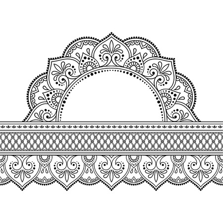 Seamless borders with mandala for design, application of henna, Mehndi and tattoo. Decorative pattern in ethnic oriental style.のイラスト素材