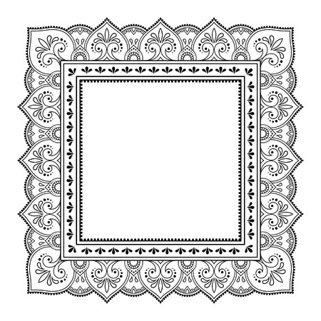 Stylized with henna tattoos decorative pattern for decorating covers for book, notebook, casket, magazine, postcard and folder. Flower in mehndi style. Frame in the eastern tradition.のイラスト素材