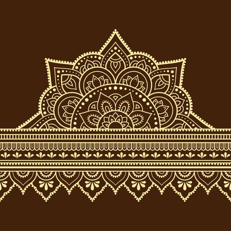 Seamless borders with mandala for design, application of henna, Mehndi and tattoo. Decorative pattern in ethnic oriental, Indian style. Doodle ornament. Outline hand draw vector illustration.のイラスト素材