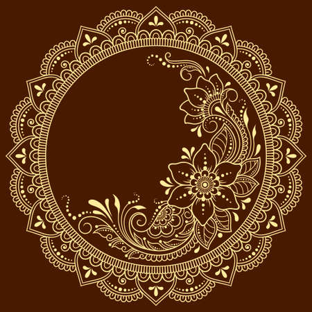 Frame in eastern tradition. Stylized with henna tattoos decorative pattern for decorating covers for book, notebook, casket, magazine, postcard and folder. Flower mandala in mehndi style.のイラスト素材