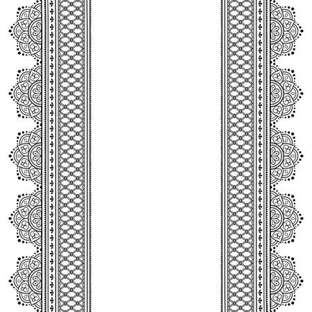 Set of Seamless borders pattern for Mehndi, Henna drawing and tattoo. Decoration in ethnic oriental, Indian style. Doodle ornament. Outline hand draw vector illustration.のイラスト素材