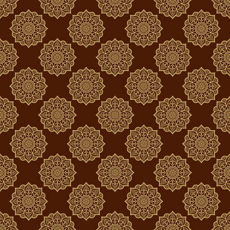 Seamless decorative ornament in ethnic oriental style. Circular pattern in form of mandala and flower for Henna, Mehndi, tattoo, decoration. Doodle outline hand draw vector illustration.のイラスト素材