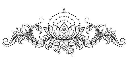 Mehndi Lotus flower pattern for Henna drawing and tattoo. Decoration in ethnic oriental, Indian style. Doodle ornament. Outline hand draw vector illustration.のイラスト素材