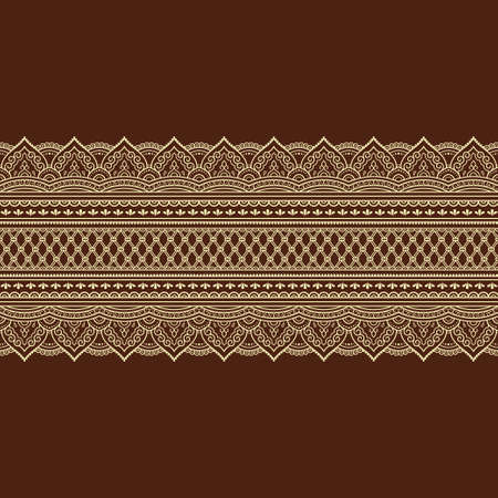 Set of Seamless borders pattern for Mehndi, Henna drawing and tattoo. Decoration in ethnic oriental, Indian style. Doodle ornament. Outline hand draw vector illustration.のイラスト素材