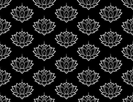 Seamless decorative ornament in ethnic oriental style. Lotus flower for Henna, Mehndi, tattoo, decoration. Doodle outline hand draw vector illustration.のイラスト素材