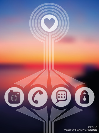 Vector web and mobile interface template  Corporate website design  Minimalist multifunctional media backdrop  Editable  Blurred  Badge, label, sunset, heartのイラスト素材