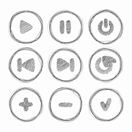 Player button web icon. Hand drawn vector icon. Sketch.のイラスト素材
