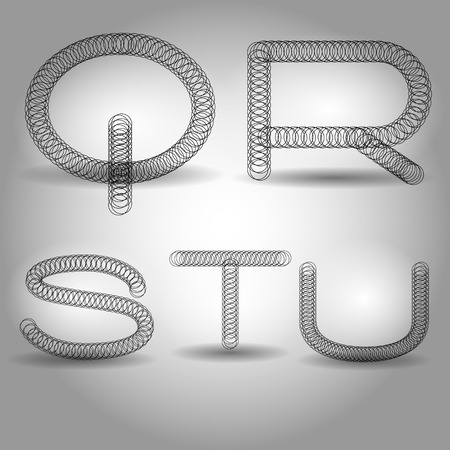 Wire Vector  alphabet font with shadow. ABC mechanics.のイラスト素材