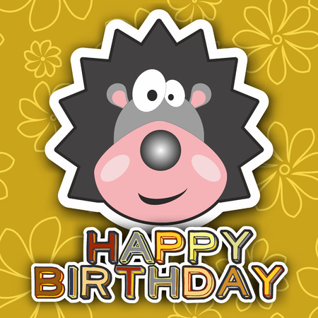 Cute happy birthday card with funny crew cut. Vector illustrationのイラスト素材