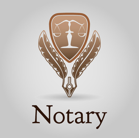 Notary symbol  vector logo design template. Scales, pen, book.のイラスト素材