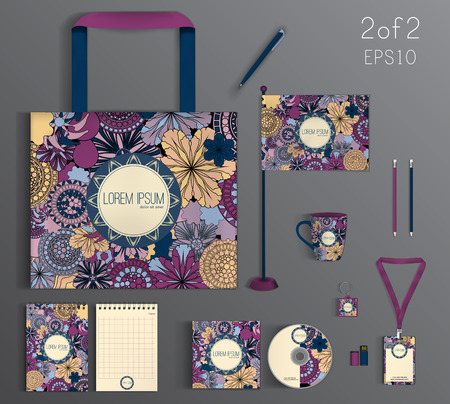Corporate Identity set with floral pattern.  Business set stationery.のイラスト素材