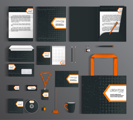 Corporate identity template design with a black and orange color. Business set stationery.のイラスト素材
