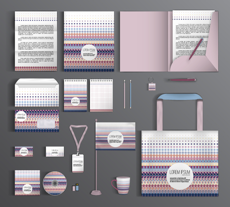 Multicolor corporate identity template design with ethnic pattern. Business set stationery.のイラスト素材