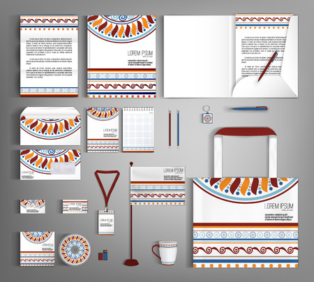 Multicolor corporate identity template design with  ethno pattern. Business set stationery.のイラスト素材
