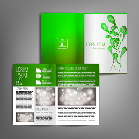 Green business brochure design template with floral elements.のイラスト素材