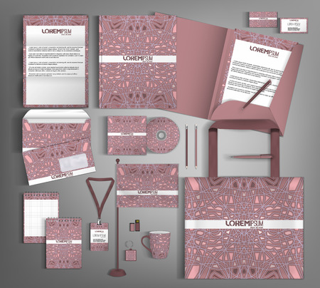 Corporate identity template design with purpler abstract pattern. Business stationery set.のイラスト素材