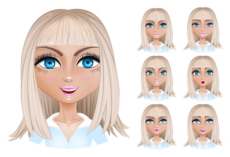 Blond woman with different facial expressions.のイラスト素材
