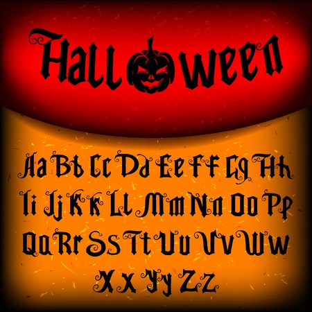 Decorative font named Halloween with evil pumpkin.のイラスト素材