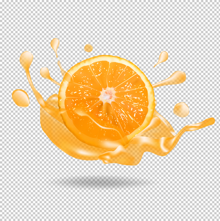 Orange fruit juice splash. 3d vector realistic illustrationのイラスト素材