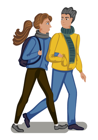 Couple man and woman go holding hands. Template for design  flat vector illustrationのイラスト素材