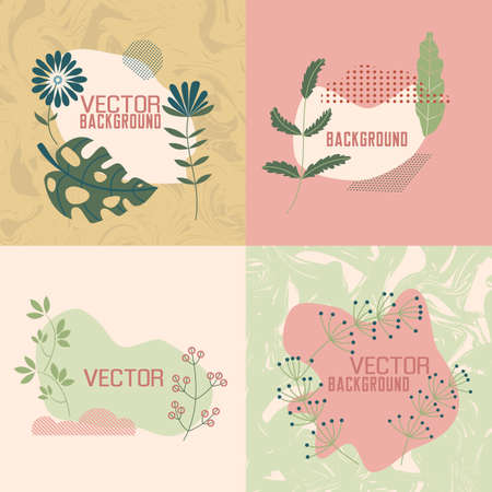 Vector set of trendy square abstract backgrounds in minimalistic style. Design templates for social media posts, posters, internet advertising.のイラスト素材