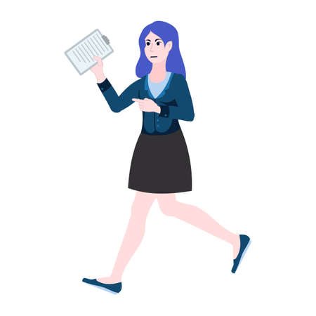 Business woman runs to hand over the report. Female at work is late with documents. Deadlineのイラスト素材