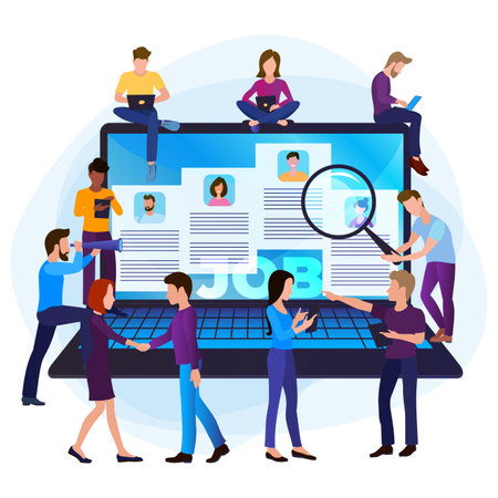 Online job search concept. A group of people are looking for a job. Selection of resumes and interviews via the Internet.のイラスト素材