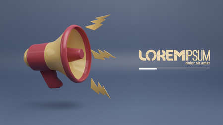 Realistic 3d megaphone, loudspeaker with lightning bolts.