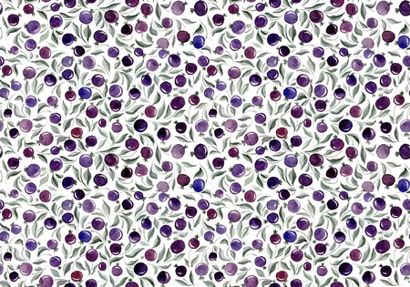 Seamless pattern with hand painted black, blue and purple currants. Watercolor painting. Can be used for greeting cards, wrapping paper, wallpaper, fabricの写真素材