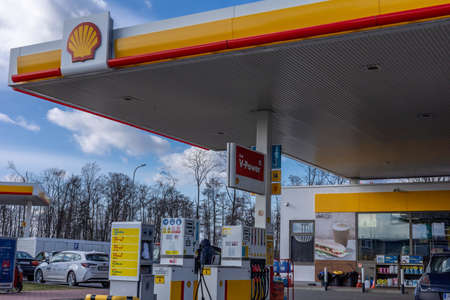 Wroclaw, Poland - February 19, 2022: Shell petrol station.のeditorial素材