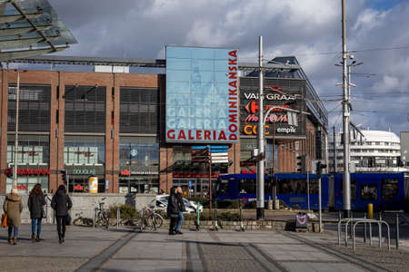 Wroclaw, Poland - February 19, 2022: Galeria Dominikanska shopping center building in the city downtown.のeditorial素材