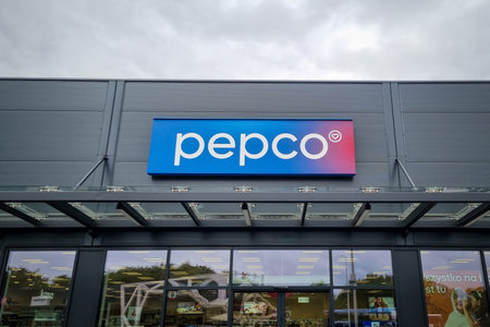 Wroclaw, Poland - October 7, 2025: Pepco, polish stock market company logotype on building wall.