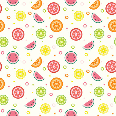 Lemon, orange, grapefruit, watermelon and lime. Repeat pattern deign with fruits.
