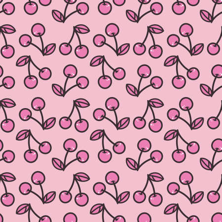 Seamless pink repeat pattern design with cherriesのイラスト素材