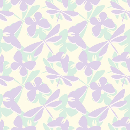 seamless repeat pattern with dragonflies and butterflies