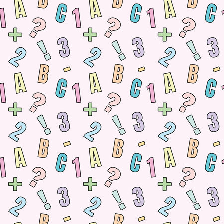 seamless repeat pattern for school with letters and numbers, colorful back to school pattern
