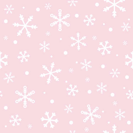 White random snowflakes on pastel pink background, winter weather, snow vector repeat pattern.のイラスト素材