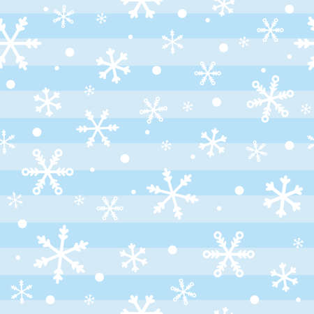 White snowflakes on a blue background seamless repeat pattern vector for the winter. Winter weather, snow pattern.のイラスト素材
