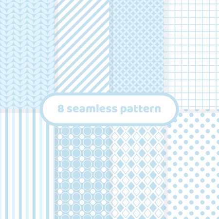 Cute different geometric patterns, blue abstract pattern set, pastelのイラスト素材
