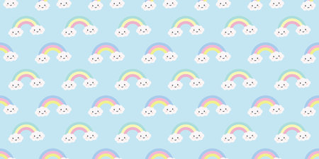 Cute rainbows seamless repeat pattern background design.