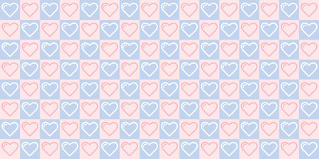 Checkered heart seamless repeat pattern background. Vector hearts background, blue and pink.