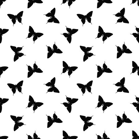 Black and white seamless repeat pattern butterfly design, vector butterflies.のイラスト素材