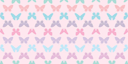Colorful butterfly silhouette seamless pattern background, butterfly stripe horizontal pattern, pastel colorsのイラスト素材